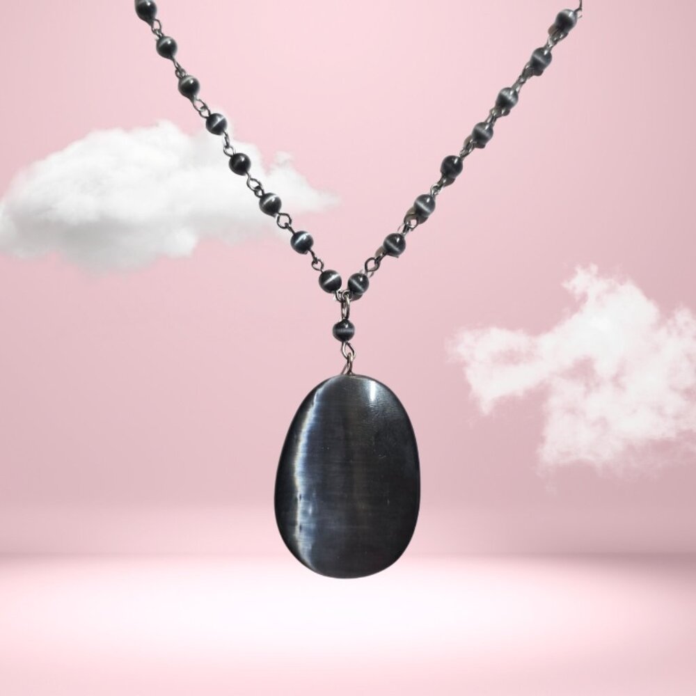 Grey Tiger's Eye Beaded Pendant Necklace